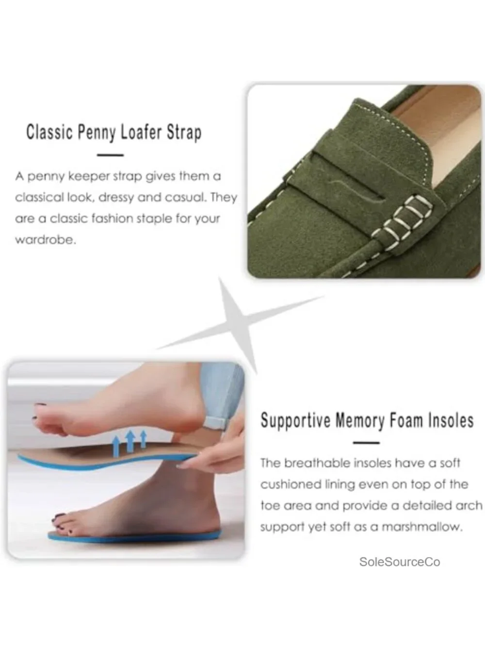 Suede Leather Penny Loafers Slip-On Memory Foam Comfort Work Office Flats